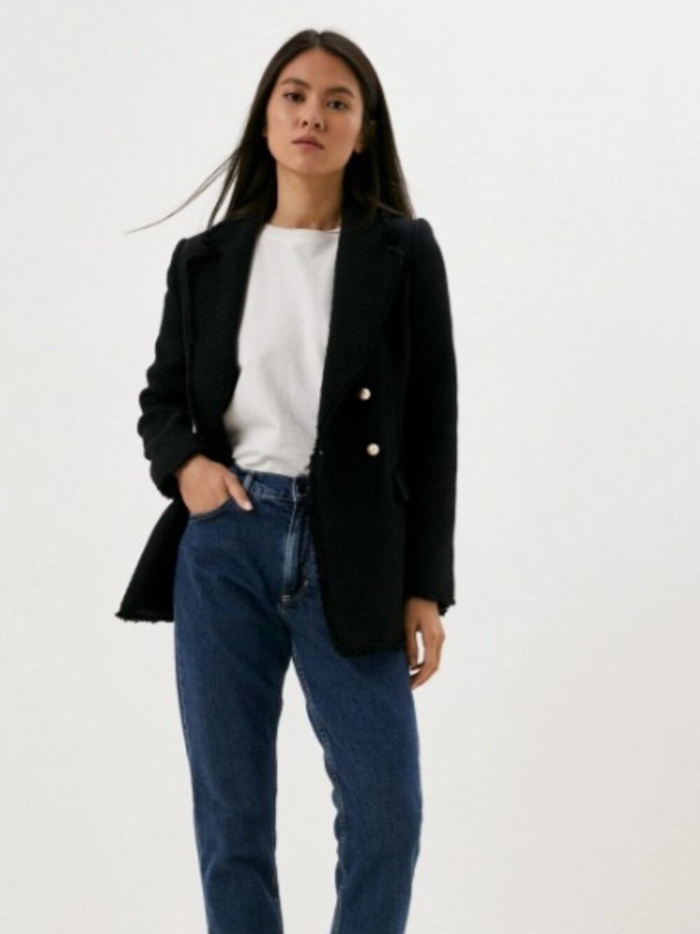 Mango Women's Black Quintin Tweed Blazer Jacket Size Small 36880 - Picture 2 of 15